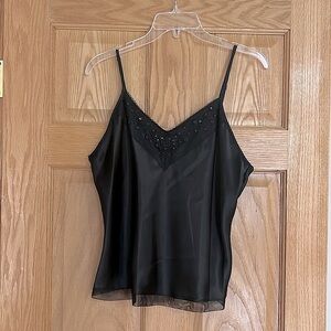Cinema - Beautiful Silky Embellished Sequin Black Tank Top - Camisole - Large